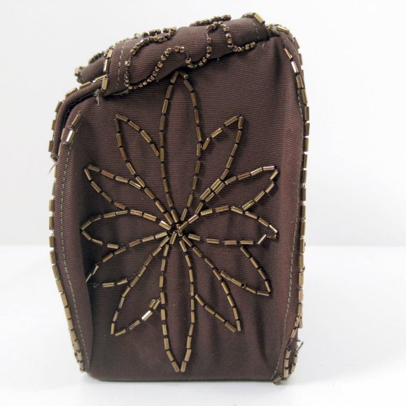 Beaded Box Purse Handbag Brown Evening Vintage - Picture 2 of 6